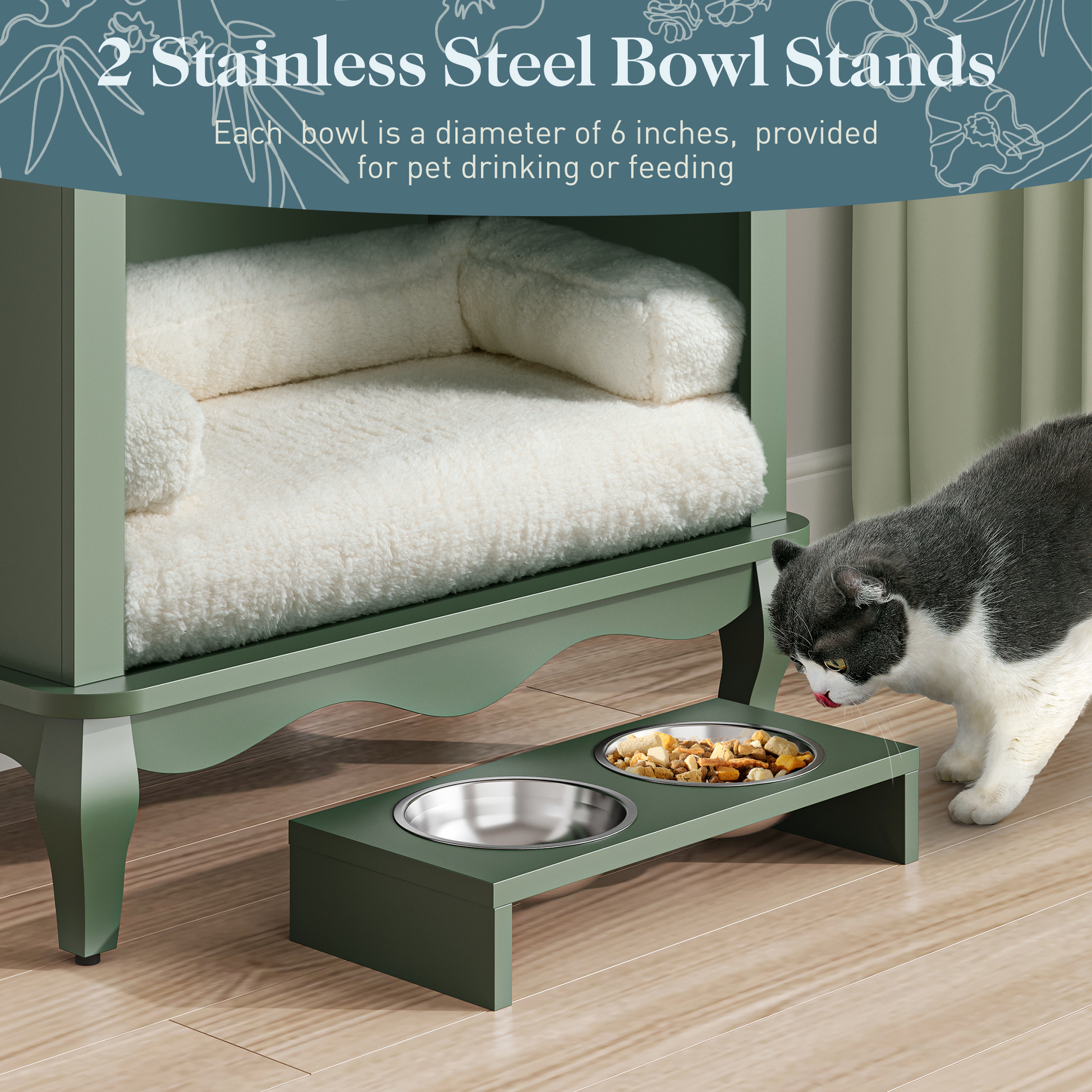 Pet Storage Cabinet2 Drawers And Semi Open Space, Hidden Cat Litter Box, Multi Functional End Table Green Green Wood