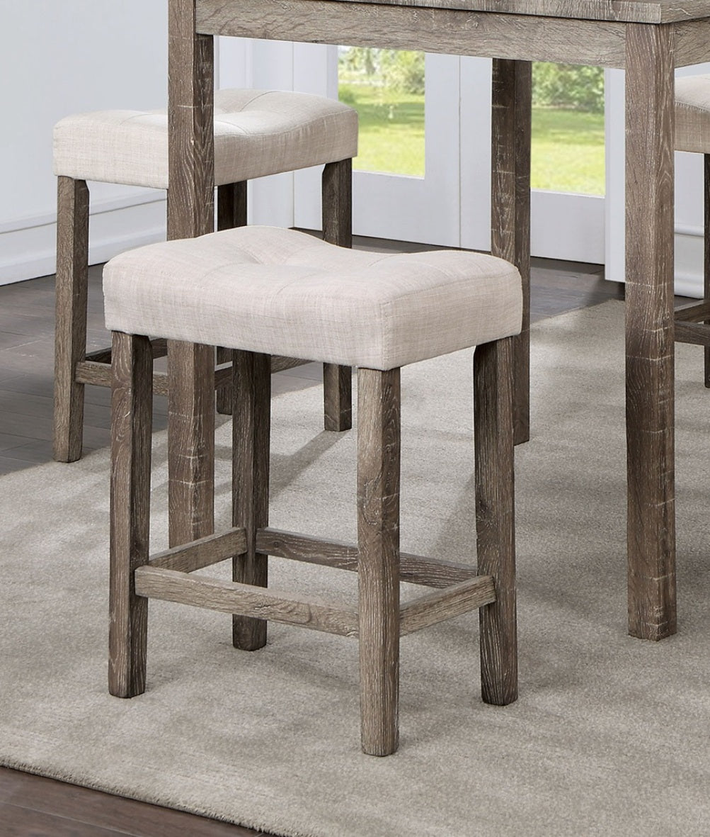 Transitional 5Pc Counter Height Dining Set Gray Counter Ht. Table And 4X Stools Linen Like Beige Cushion Seat Dining Room Wood Dining Room Solid Wood Square Dining Table With Chair Wood Wood Beige,Gray Slat Back Seats 4 36 Inches