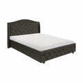 Modern Traditional Style Queen Bed 1Pc Solid Wood Frame Charcoal Fabric Upholstered Button Tufted Headboard Trim Box Spring Required Queen Charcoal Wood Bedroom Polyester Solid Wood