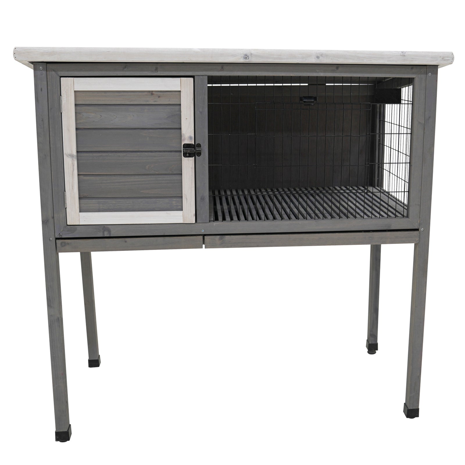 48"Wood Rabbit Hutch, Indoor Outdoor Bunny Cage With Roof And Removable Tray, Chicken Coop With Lockable Door, Guinea Pig Cage, Small Animal Houses & Habitats Grey Gray Solid Wood