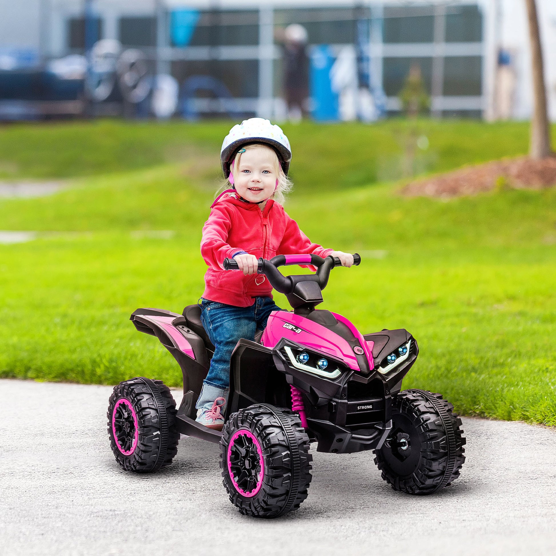 Aosom 12V Kids Atv Quad Car With Forward & Backward Function, Four Wheeler For Kids With Wear Resistant Wheels, Music, Electric Ride On Atv For Toddlers Ages 3 5 Years Old, Pink Pink Iron Plastic