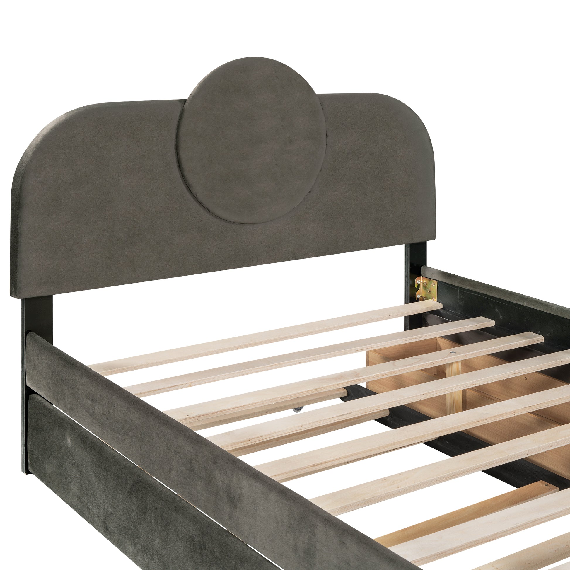 Full Size Upholstered Platform Bed With Multi Functional Led Headboard, Trundle And 2 Drawers, Gray Box Spring Not Required Full Gray Wood Bedroom Upholstered