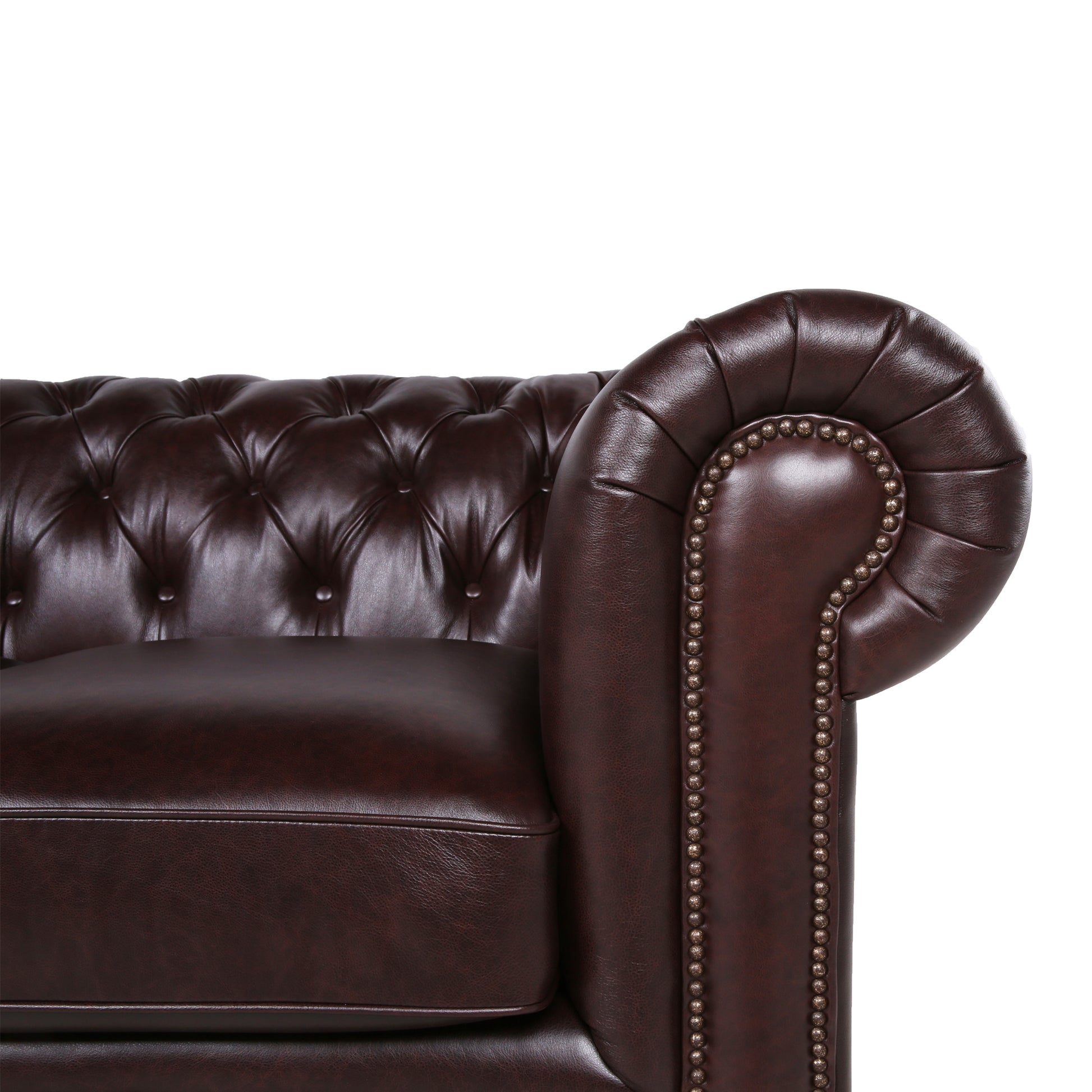 Traditional Tufted Leather Chesterfield Sofa Chocolate Leather 3 Seat