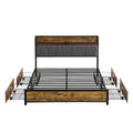 Queen Size Bed Frame, Storage Headboard With Charging Station And 4 Storage Drawers,Led Lightsbrown And And Gray Queen Black Brown Grey Mdf Metal