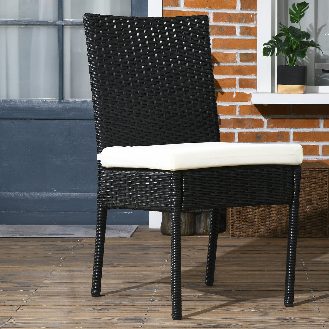 Outsunny 4 Pe Rattan Outdoor Dining Chairs With Cushions, Patio Wicker Dining Chairs With Backrests For Porch, Deck, Garden, Cream White Cream White Steel