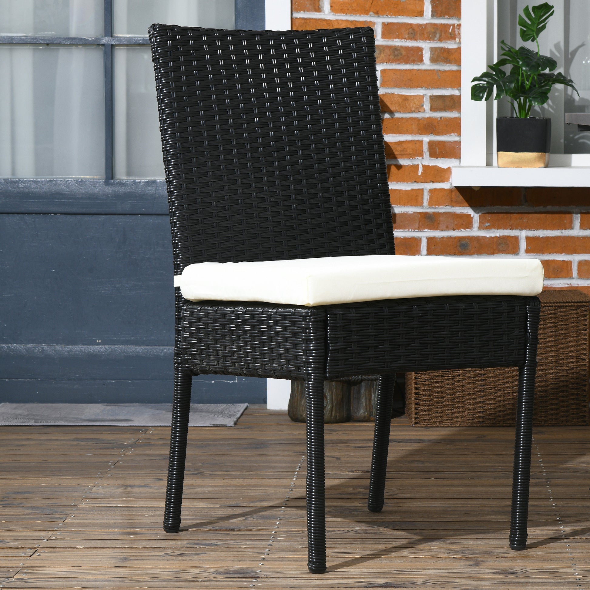Outsunny 4 Pe Rattan Outdoor Dining Chairs With Cushions, Patio Wicker Dining Chairs With Backrests For Porch, Deck, Garden, Cream White Cream White Steel