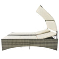 Patio Daybed Outdoor Daybed Outdoor Rattan Sun Lounger With Shelter Roof With Adjustable Backrest, Storage Box And 2 Cup Holders For Patio, Balcony, Poolside,Cream Yes Cream Seats 2 Water Resistant Frame Water Resistant Cushion Garden & Outdoor Sectional