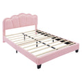 Full Size Upholstered Flower Shape Bed, Elegant Flowers Headboard With Led Light Strip ,Sherpa Fabric Platform Bed With Wooden Slats Support, Pink Full Pink Wood