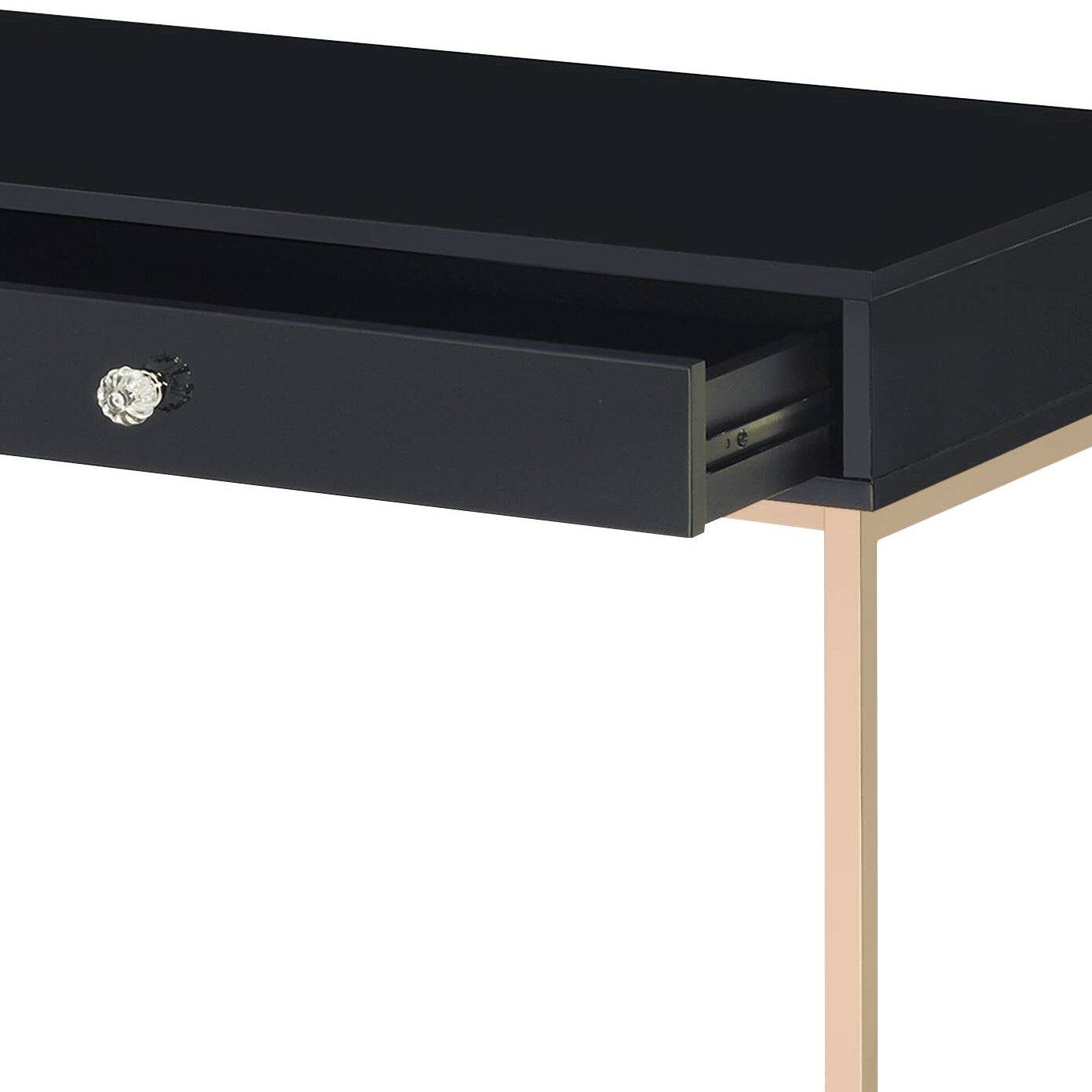 Black High Gloss And Gold 2 Drawer Writing Desk Black Gold Writting Desk Office Contemporary Rectangular Wood Metal