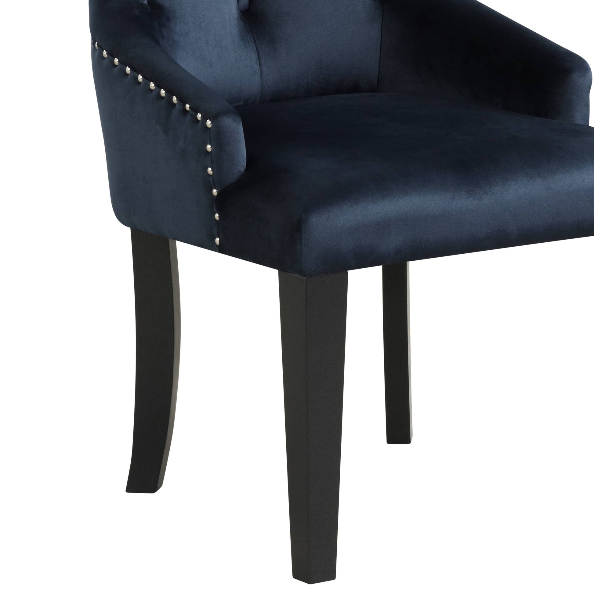 Varian Ii Dark Navy Velvet & Black Finish Side Chair Dark Navy Synthetic Wood,Velvet