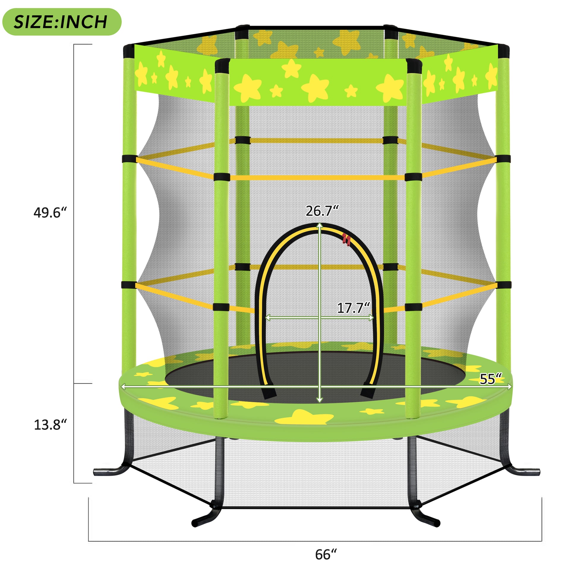 55 Inch Kids Trampoline With Safety Enclosure Net, 4.5Ft Outdoor Indoor Trampoline For Kids Green Green Metal