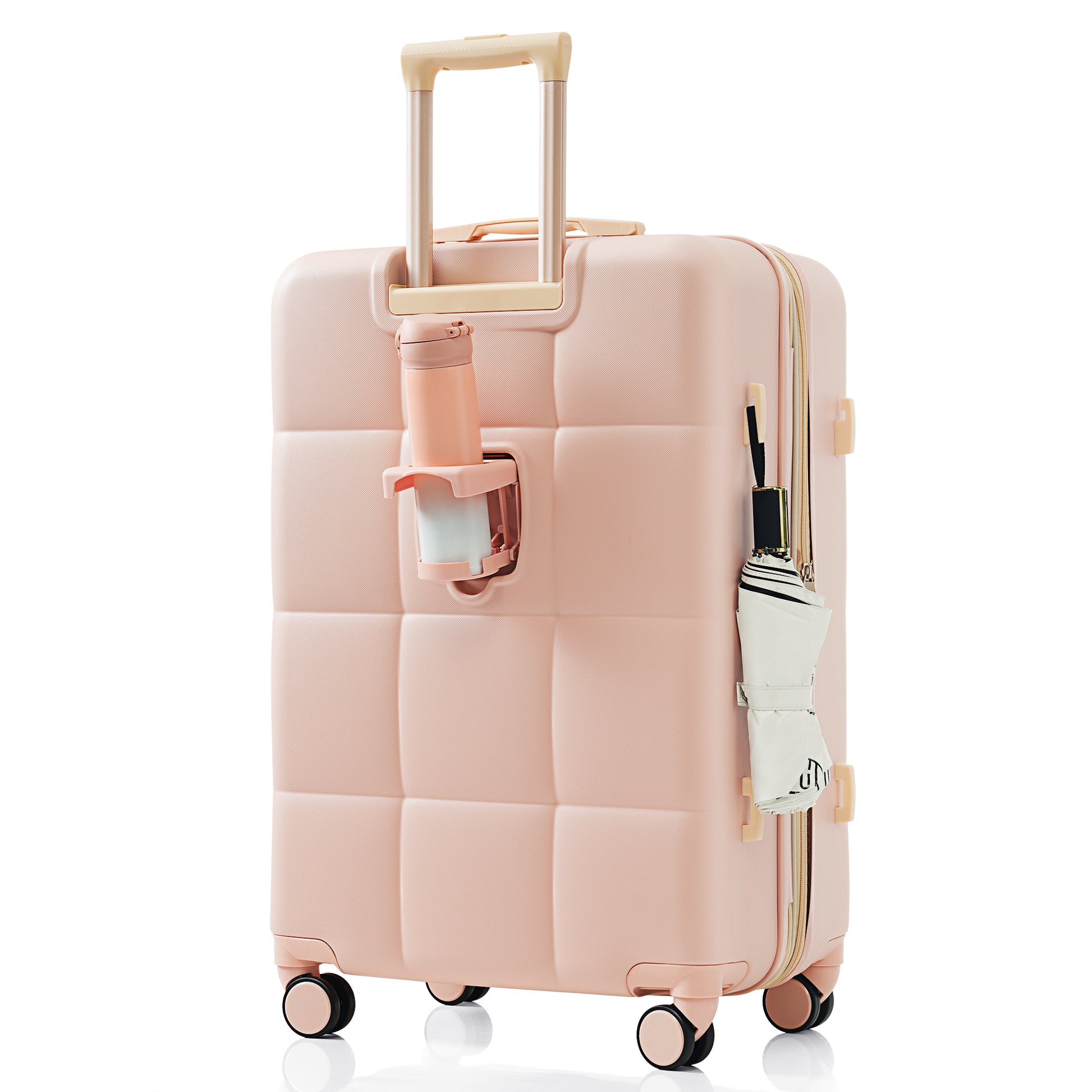 Luggage Sets 4 Piece, 20 Inch With Usb Port, Expandable Abs Durable Suitcase With Travel Bag, Cup Holder, Abs Hard Shell Luggage With Spinner Wheels, Pink Pink Abs