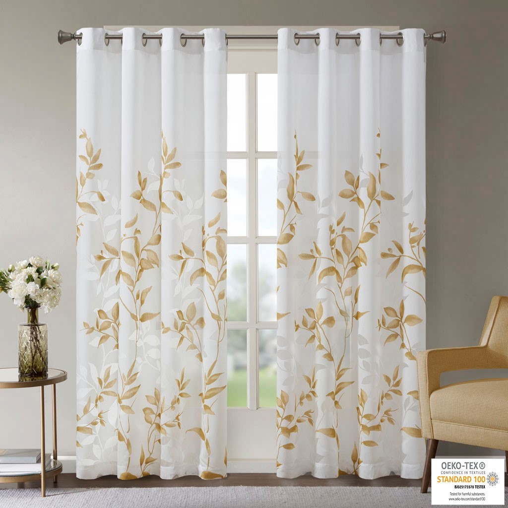 Burnout Printed Curtain Panel Only 1 Pc Panel Ivory Gold Polyester