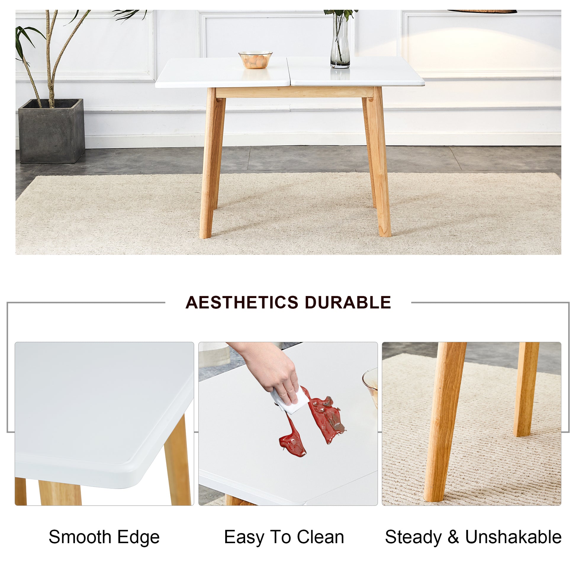 Table And Chair Set. White Sintered Stone Tabletop, Rubberwood Legs, Foldable Computer Desk, Foldable Desk. Solid Wood Dining Chair With Small Curved Backrest And Pu Cushions. Zd 1545 Dx 2361 Wood Seats 4 Wood