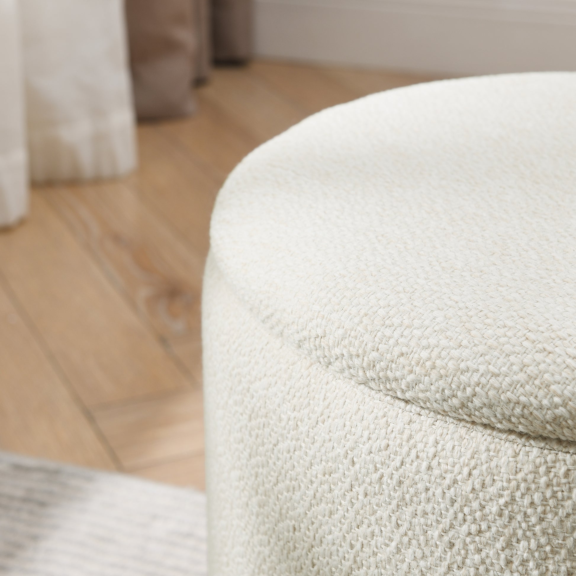2 Piece Set Round Chenille Storage Ottoman, Equipped With A Drum Shaped Small Stool, Storage Space, And Mdf Made Desktop Panel Beige 23.62"X23.62"X16.53" Beige Chenille
