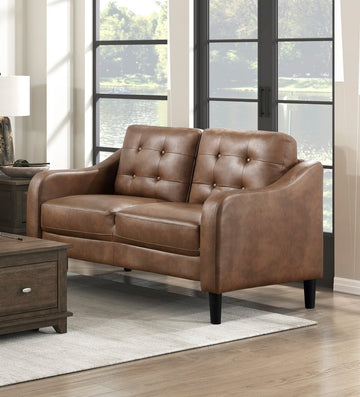 Brown Polished Microfiber Upholstered 1Pc Loveseat Button Tufted Contoured Arms Solid Wood Frame Casual Living Room Furniture Brown Microfiber Wood Primary Living Space Traditional,Transitional Solid Wood