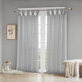 Floral Embellished Cuff Tab Top Solid Curtain Panel Only 1 Pc Panel Grey Linen