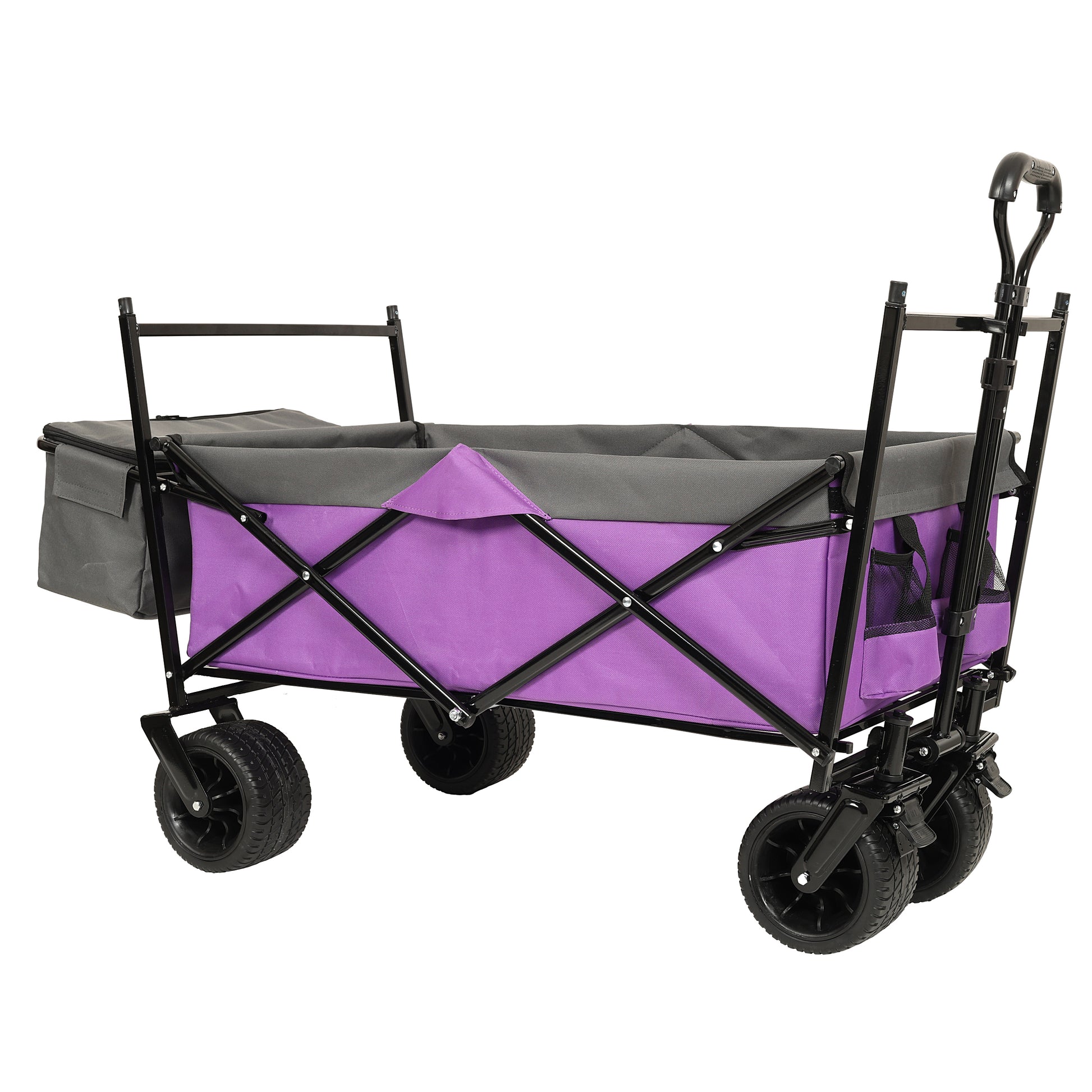 480Lbs Collapsible Wagon With Canopy,Wagon Stroller With 7" All Terrain Wheels, Lightweight Foldable Wagon, Large Capacity For Camping, Shopping, Sports, And Garden Use,Purple With Mosquito Net