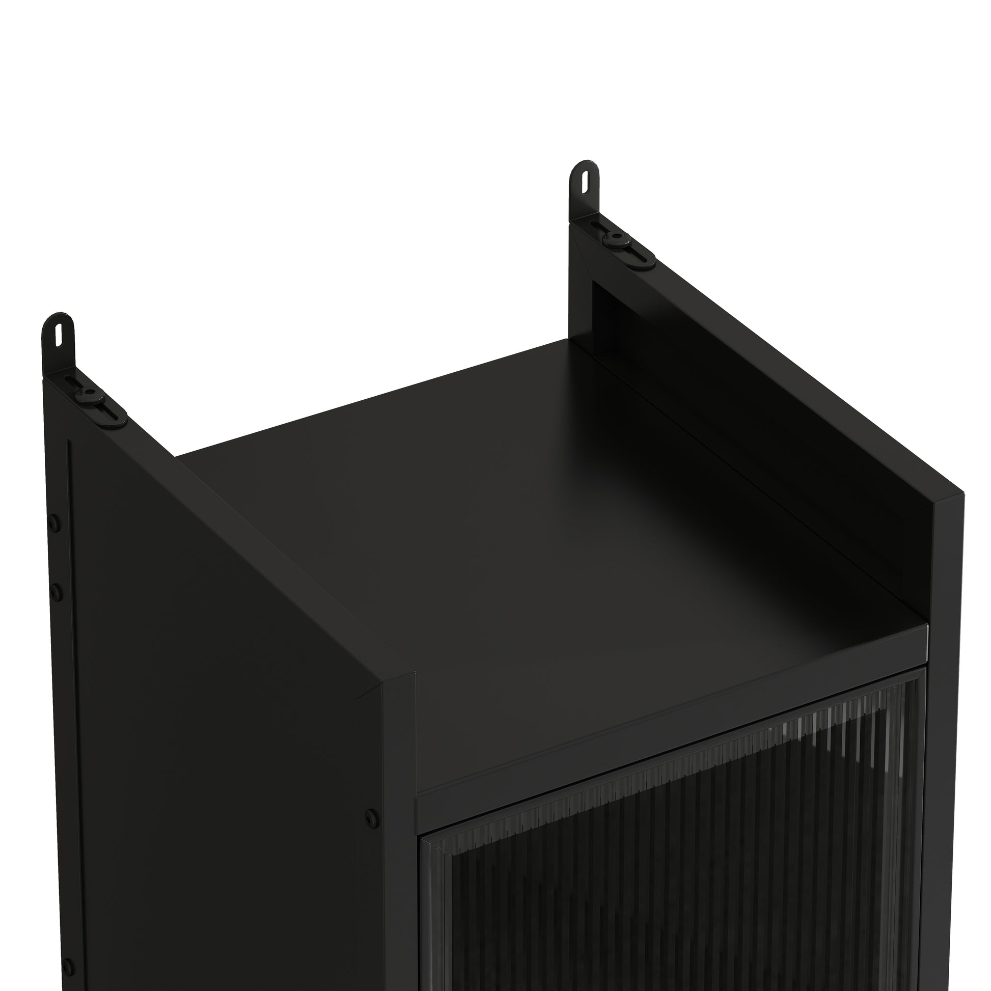 Modern Four Tier Glass Door Cabinet With Featuring Five Tier Storage, For Entryway Living Room Bathroom Dining Room,Black Black Glass,Iron