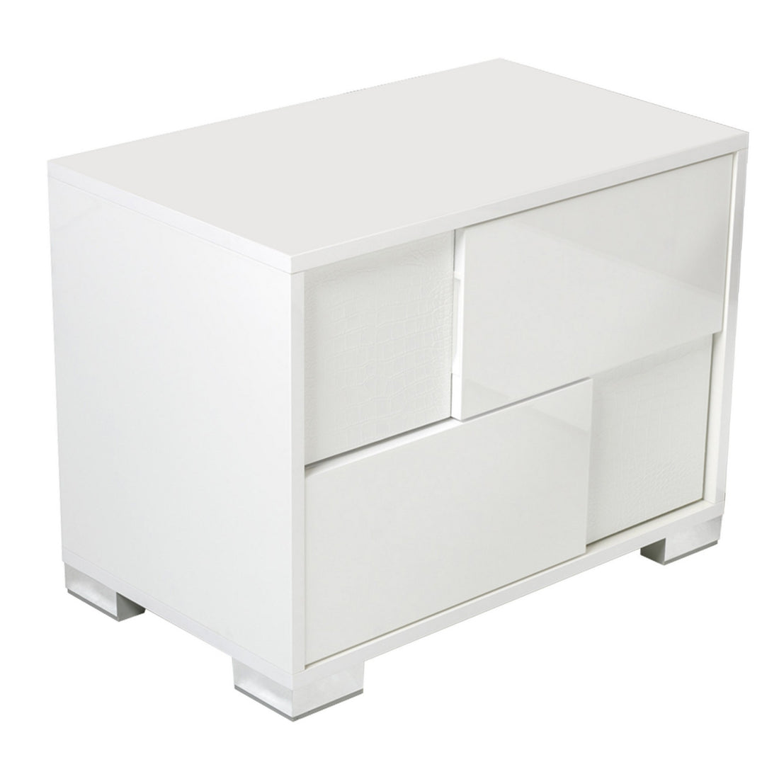 Cid Mina 24 Inch Nightstand, 2 Drawers, High Gloss Lacquer Finish, White White Wood