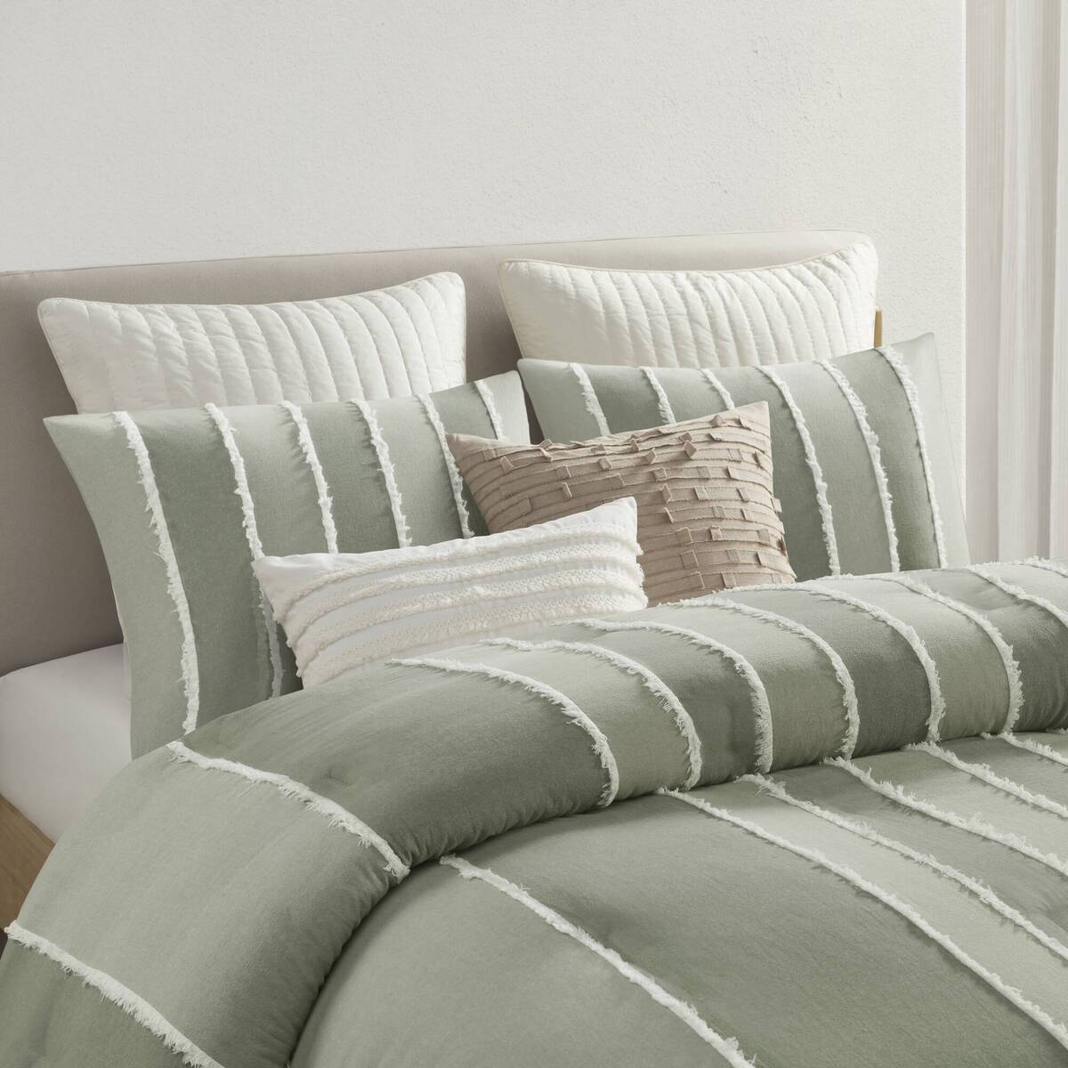 3 Piece Striped Cotton Comforter Set Sage Full Queen Sage Cotton