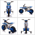 Aosom 12V Kids Motorcycle Dirt Bike Electric Battery Powered Ride On Toy Off Road Street Bike With Charging Battery, Training Wheels Blue Blue Plastic