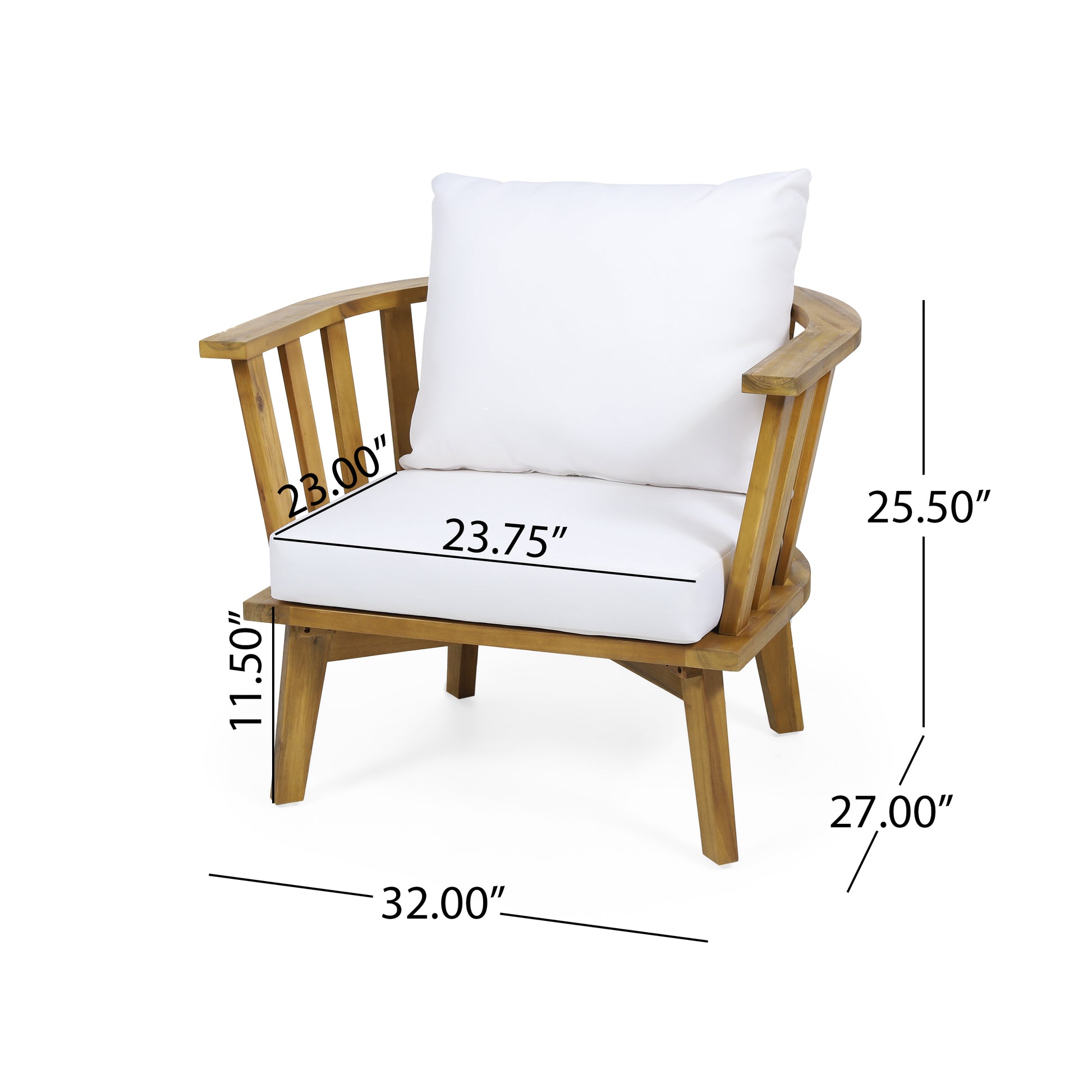 3 Piece Patio Furniture Set, Outdoor Acacia Wood Patio Club Chair With Table, Wooden Patio Furniture,Waterproof Thick Cushion Deep Seating For Porch, Garden, Backyard, Balcony, Teak Finish, White