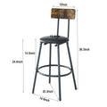 Round Bar Table And Stool Set With Shelf, Upholstered Stool With Backrest, Rustic Brown, 24.17