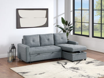 Black Gray Polyfiber Convertible Sectional Sofa Pull Out Bed Couch Storage Chaise Reversible 2Pc Sectional Living Room Furniture Grey Black Primary Living Space Tufted Back Contemporary,Modern L Shaped Square Arms Plywood 4 Seat