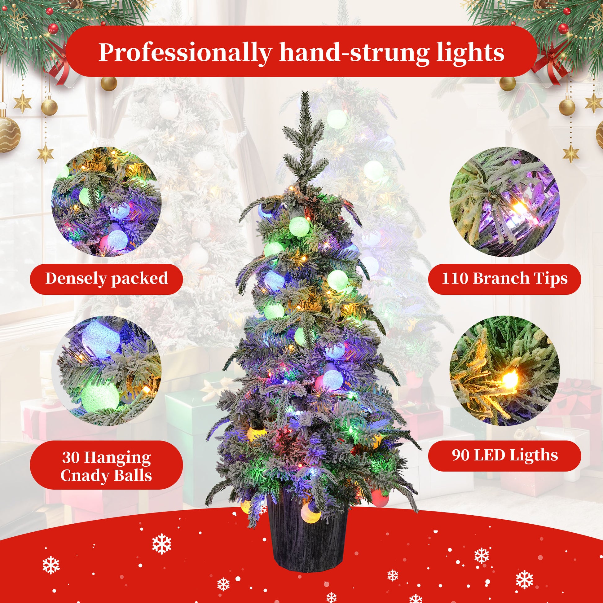 Lighted Candy Christmas Tree Set Of 2, 3Ft Artificial Tree With Warm White Lights, Christmas Tree For Decoartion Inside And Outside Green Pvc