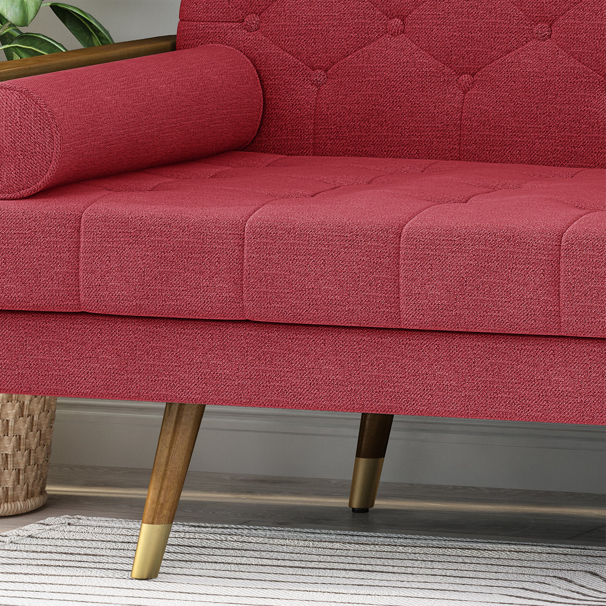 Aidan Mid Century Modern Tufted Fabric Sofa Red Fabric