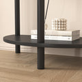 Unique Half Moon Design End Table With Rattan Door,Elegant Semicircle Sofa Side Table With 2 Rattan Storage Cabinet And Bottom Shelf For Living Room, Bedroom Black Primary Living Space Boho Freestanding Semicircular Drawers Coffee & End Tables Polished