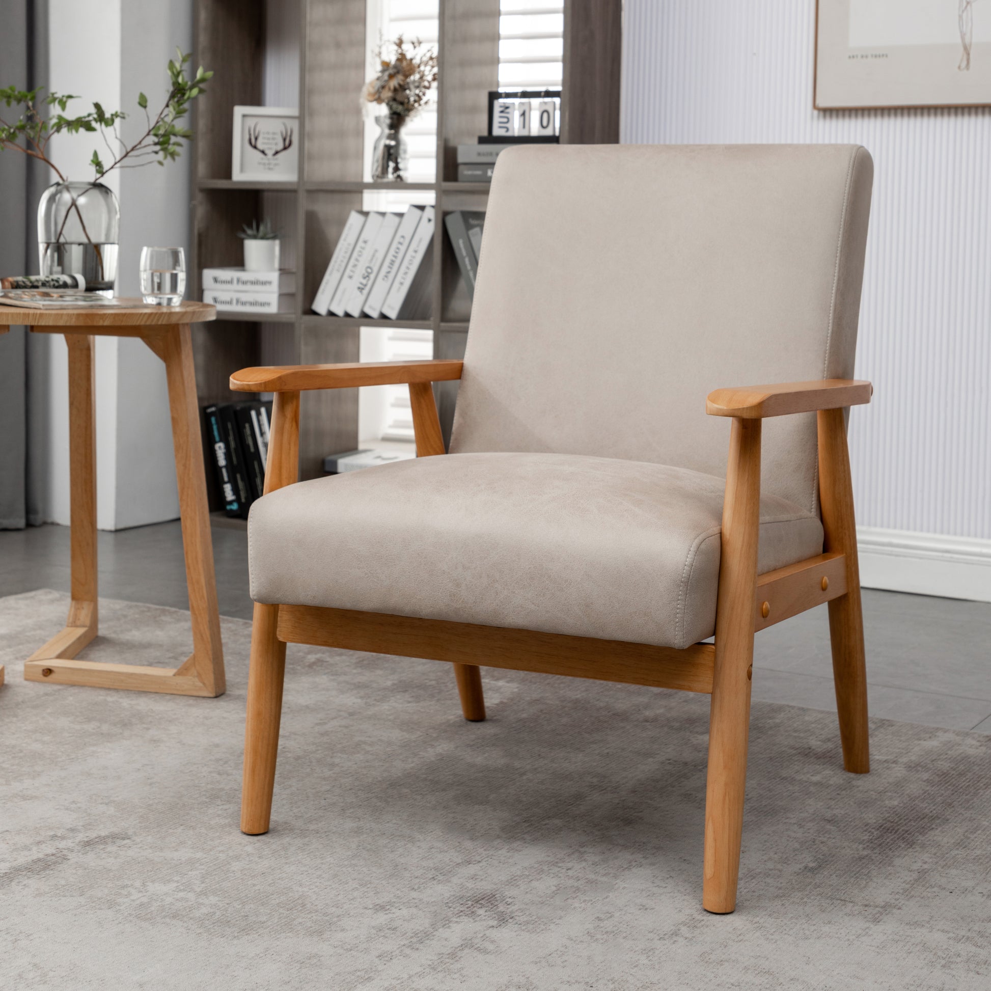 25.38'' Wide Classic Mid Century Modern Arm Chair, Light Camel Light Camel Microfiber