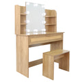 Vanity Desk Set Stool & Dressing Table With Led Lighting Mirror Drawer And Compartments Modern Wood Cosmetic Table Chest Of Drawers Nature Color Natural Wood Particle Board