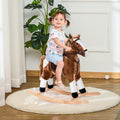 Qaba Kids Plush Toy Rocking Horse Pony Toddler Ride On Animal For Girls Pink Birthday Gifts With Realistic Sounds, Brown Brown Polyester