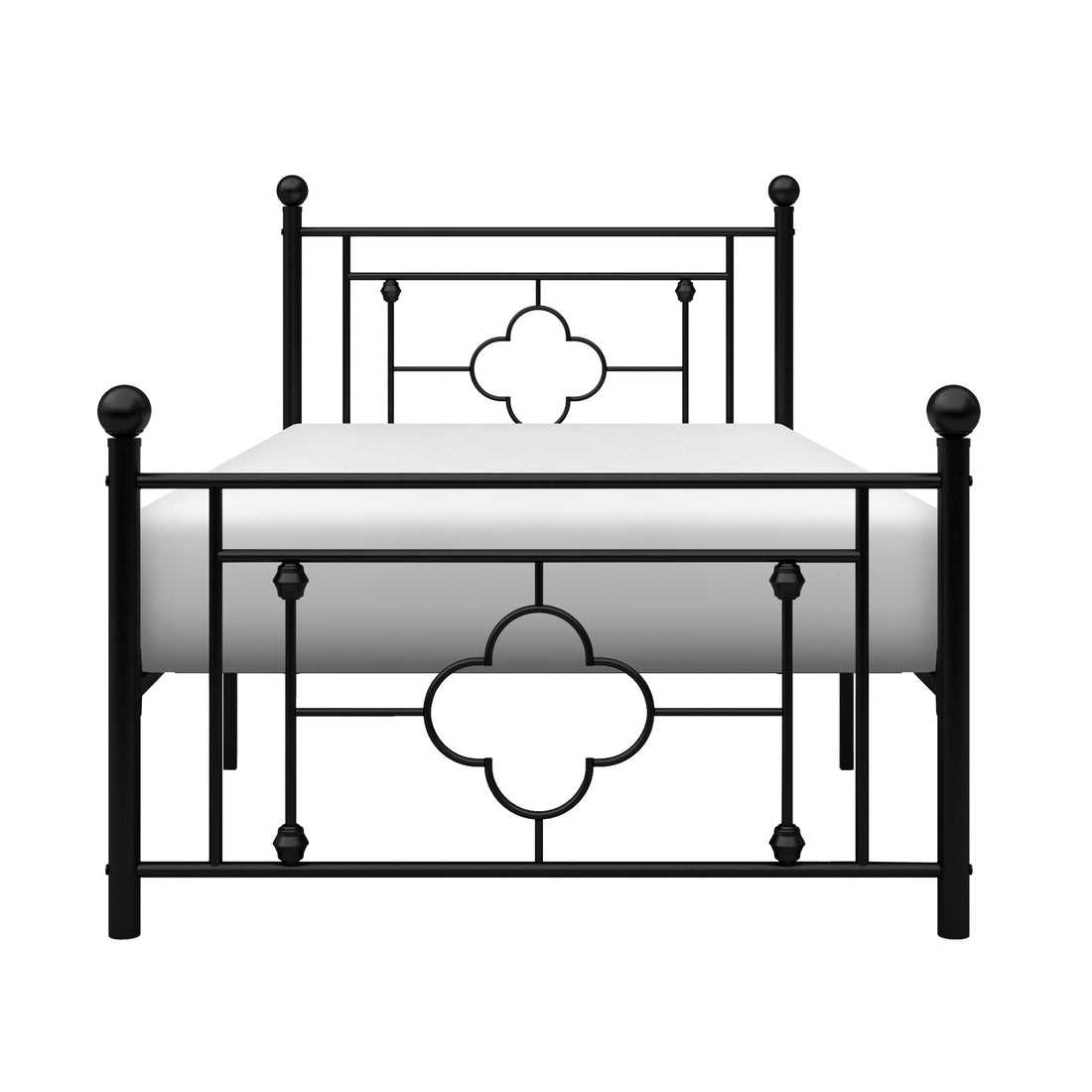 1Pc Twin Platform Bed Black Finish Metal Frame Ball Finials Modern Traditional Look Box Spring Not Required Twin Black Metal Bedroom Classic Metal