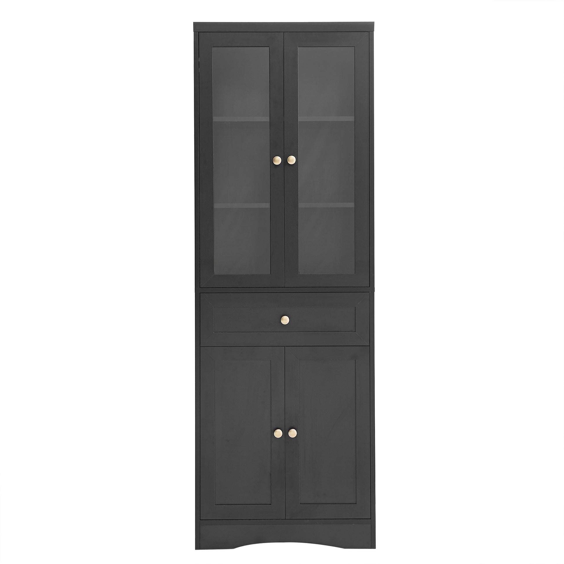 Tall Bathroom Storage Cabinet, Cabinet With Four Doors And Drawers, Adjustable Shelf, Mdf Board, Black Black Mdf