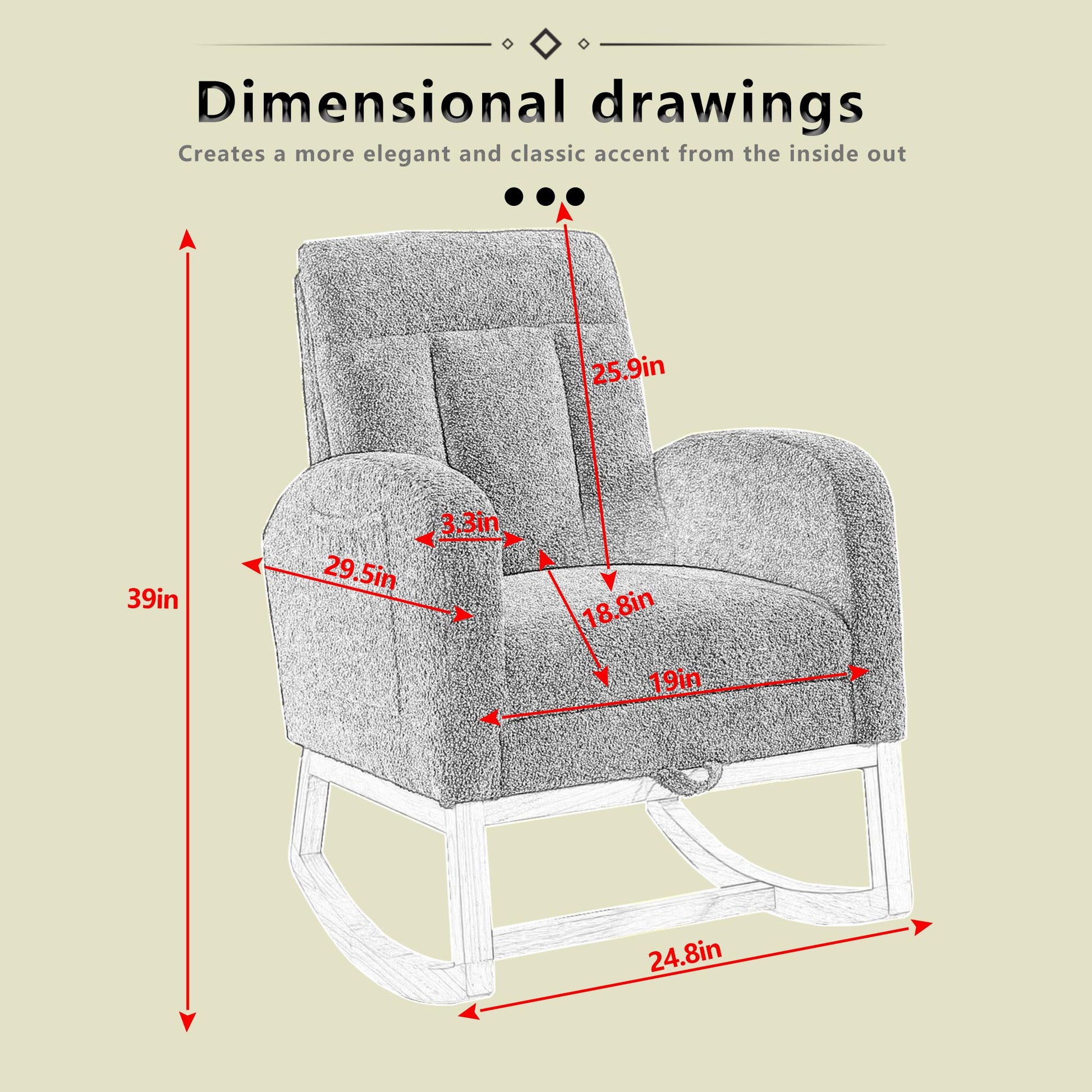 Modern Accent Rocking Chair Rocking Chair With Solid Wood Legs, Adjustable Footrest,Comfy Armchair With Side Pocket, Living Room Lounge Arm Chair With High Backrest Beige,Teddy Beige Polyester Blend