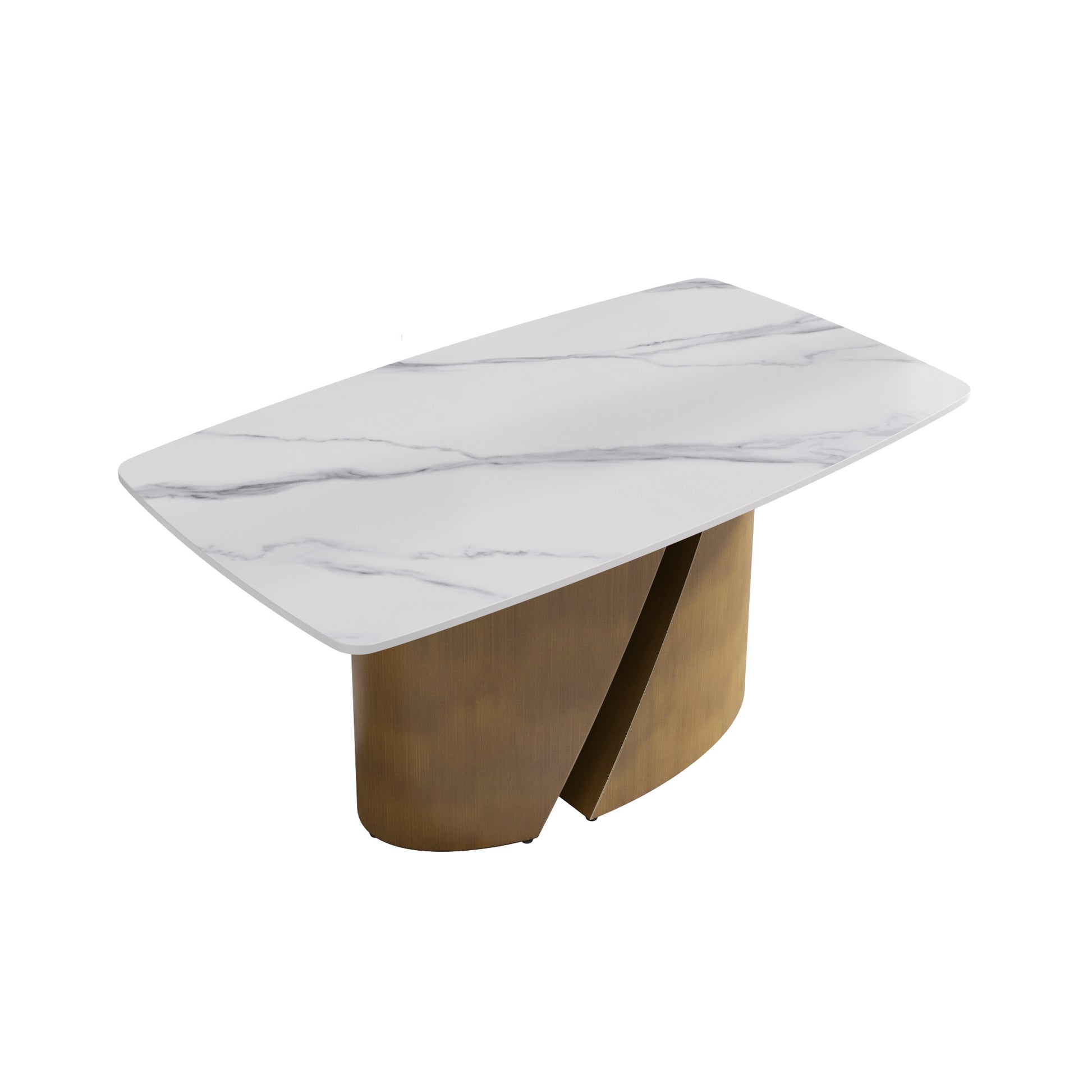 63 "Modern Artificial Stone Curved White Panel Bronze Iron Metal Legs Can Accommodate 6 8 People. Antique Brass,White Dining Room Metal Sintered Stone