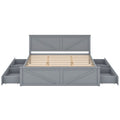 King Size Wooden Platform Bed With Four Storage Drawers And Support Legs, Gray King Gray Pine