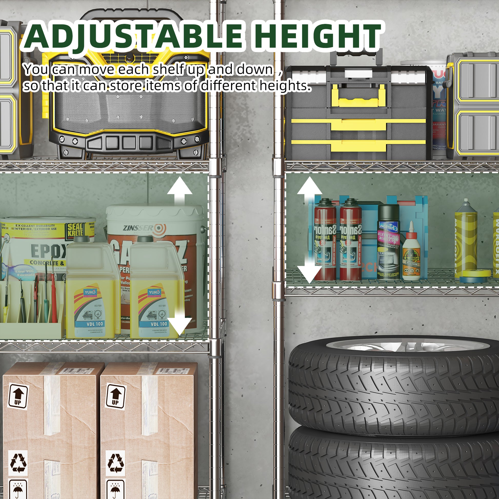 72" H Metal Large Storage Shelves With Wheels, Metal Shelving With Chrome, Adjustable 5 Tier Sturdy Metal Shelves For Storage Shelving,Kitchen,Garage 5 Silver Primary Living Space Metal Modern
