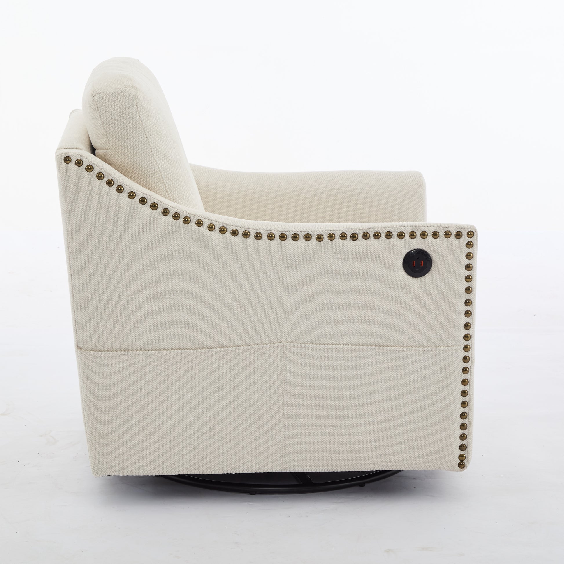 Cream White Fabric Swivel Rotating Accent Chair With Usb And Magazine Book For Living Room And Hotel Bed Room Cream White White Primary Living Space American Design,Classic,Modern Pine Foam Wood Fabric