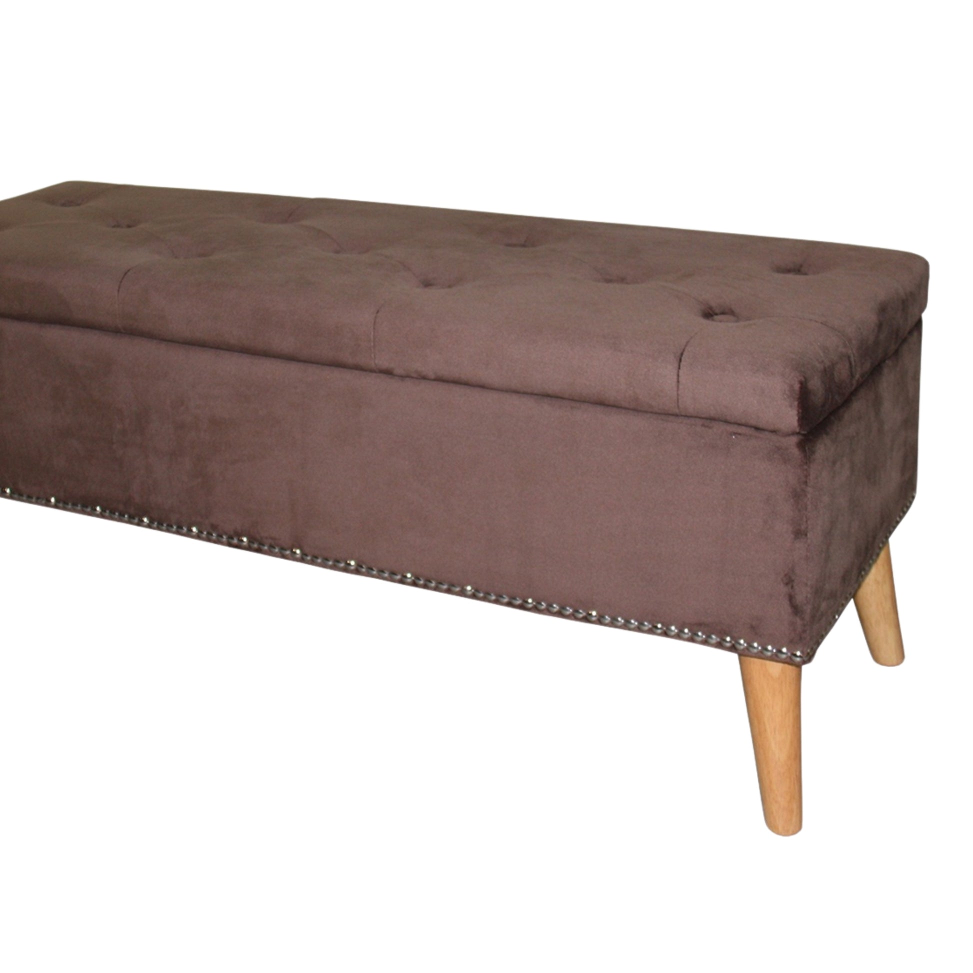 17" Tall Storage Bench, Brown Suede Brown Wood