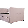 Twin Size Upholstered Velvet Tufted Daybed With Trundle, Pink Box Spring Not Required Twin Pink Wood Daybeds Velvet Solid Wood Mdf,Velvet