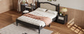 3 Pieces Bedroom Set With Queen Size Wooden Bed Frame, 1 Vintage Nightstand And 1 Makeup Vanity Set With Stool,Black Expected Arrival Time: 08.23 Queen Black 3 Piece Set Wood