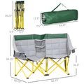 Outsunny Loveseat Style Camping Chair, Oversized Folding Lawn Chair With Carry Bag & Cup Holders, For Outdoor, Beach, Picnic, Hiking, Travel, Green & Gray Green Metal