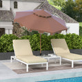 Outsunny 9' Patio Umbrella With Push Button Tilt And Crank, Double Top Ruffled Outdoor Market Table Umbrella With 8 Ribs, For Garden, Deck, Pool, Brown Brown Polyester