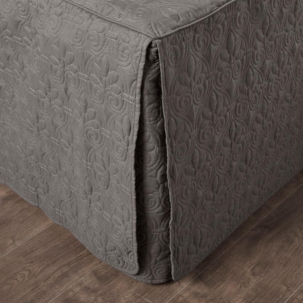 3 Piece Split Corner Pleated Quilted Bedspread Dark Grey King Dark Grey Polyester