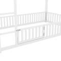 Metal Twin Over Twin House Bunk Bed With Fence And Door, White Box Spring Not Required Twin White Metal Bedroom Metal
