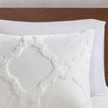 3 Piece Tufted Cotton Chenille Geometric Duvet Cover Set Queen Off White Cotton